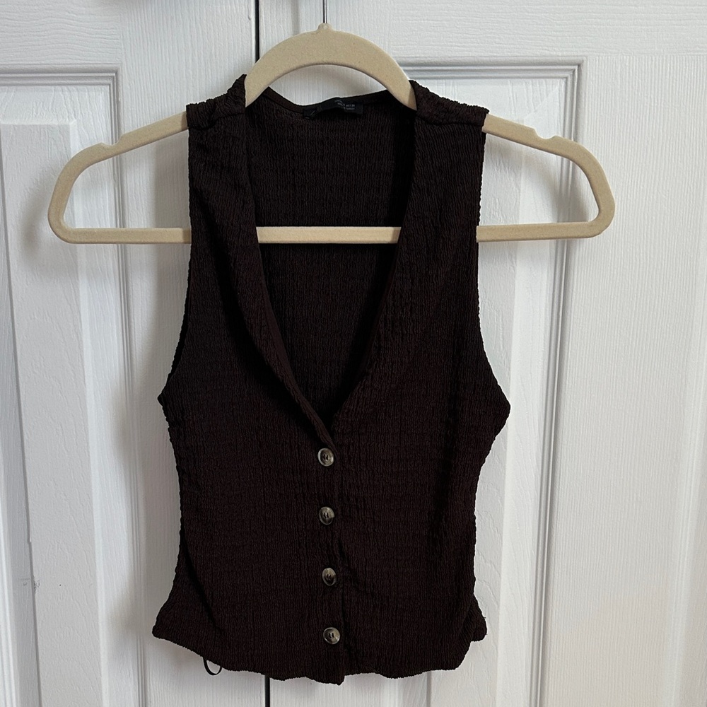 Zara Sleeveless Brown Button-Up Women's Top
